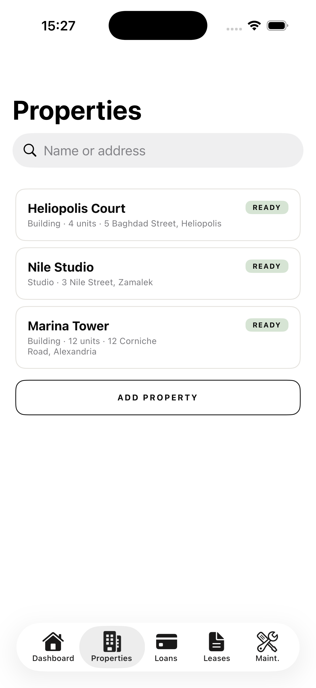 The app's Properties screen